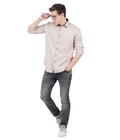 Living Legend Men Beige Plain Cotton Slim Fit Full Sleeve Casual Shirt