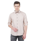 Living Legend Men Beige Plain Cotton Slim Fit Full Sleeve Casual Shirt