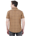 Living Legend Men Khaki Brown Checked Cotton Slim Fit Half Sleeve Casual Shirt