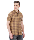 Living Legend Men Khaki Brown Checked Cotton Slim Fit Half Sleeve Casual Shirt
