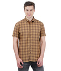 Living Legend Men Khaki Brown Checked Cotton Slim Fit Half Sleeve Casual Shirt