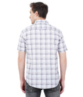 Living Legend Men White Grey Checked Cotton Slim Fit Half Sleeve Casual Shirt