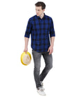 Living Legend Men Blue Black Checked Cotton Slim Fit Full Sleeve Casual Shirt