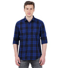 Living Legend Men Blue Black Checked Cotton Slim Fit Full Sleeve Casual Shirt