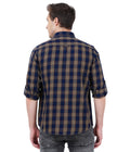 Living Legend Men Navy Brown Checked Cotton Slim Fit Full Sleeve Casual Shirt