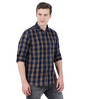 Living Legend Men Navy Brown Checked Cotton Slim Fit Full Sleeve Casual Shirt