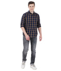 Living Legend Men Navy Brown Checked Cotton Slim Fit Full Sleeve Casual Shirt