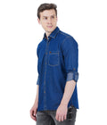 Living Legend Men Denim Dark Indigo Plain Cotton Slim Fit Full Sleeve Casual Shirt