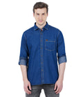 Living Legend Men Denim Dark Indigo Plain Cotton Slim Fit Full Sleeve Casual Shirt