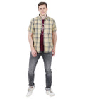 Living Legend Men Beige Black Checked Cotton Slim Fit Half Sleeve Casual Shirt