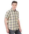 Living Legend Men Beige Black Checked Cotton Slim Fit Half Sleeve Casual Shirt