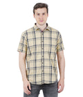 Living Legend Men Beige Black Checked Cotton Slim Fit Half Sleeve Casual Shirt