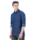 Living Legend Men Indigo Navy Printed Cotton Slim Fit Full Sleeve Casual Shirt