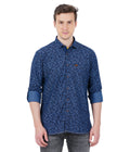 Living Legend Men Indigo Navy Printed Cotton Slim Fit Full Sleeve Casual Shirt