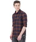 Living Legend Men Brown Navy Checked Cotton Slim Fit Full Sleeve Casual Shirt