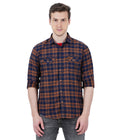 Living Legend Men Brown Navy Checked Cotton Slim Fit Full Sleeve Casual Shirt