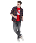 Living Legend Men Brown Navy Checked Cotton Slim Fit Full Sleeve Casual Shirt