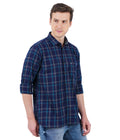 Living Legend Men Navy Green Checked Cotton Slim Fit Full Sleeve Casual Shirt