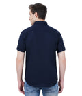 Living Legend Men Navy Plain Cotton Slim Fit Half Sleeve Casual Shirt