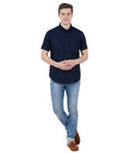 Living Legend Men Navy Plain Cotton Slim Fit Half Sleeve Casual Shirt
