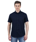 Living Legend Men Navy Plain Cotton Slim Fit Half Sleeve Casual Shirt