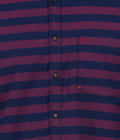 Living Legend Men Maroon Navy Striped Cotton Slim Fit Full Sleeve Casual Shirt