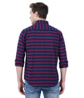 Living Legend Men Maroon Navy Striped Cotton Slim Fit Full Sleeve Casual Shirt