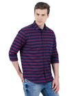 Living Legend Men Maroon Navy Striped Cotton Slim Fit Full Sleeve Casual Shirt