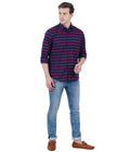 Living Legend Men Maroon Navy Striped Cotton Slim Fit Full Sleeve Casual Shirt