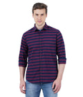 Living Legend Men Maroon Navy Striped Cotton Slim Fit Full Sleeve Casual Shirt