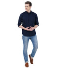 Living Legend Men Navy Plain Cotton Slim Fit Full Sleeve Casual Shirt