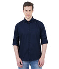 Living Legend Men Navy Plain Cotton Slim Fit Full Sleeve Casual Shirt