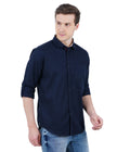 Living Legend Men Navy Plain Cotton Slim Fit Full Sleeve Casual Shirt