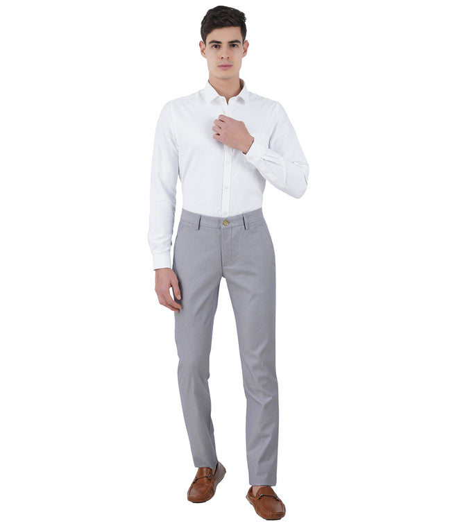 Living Legend Men Cadet Grey Dobby Slim fit Low Rise Stretch Casual Trouser
