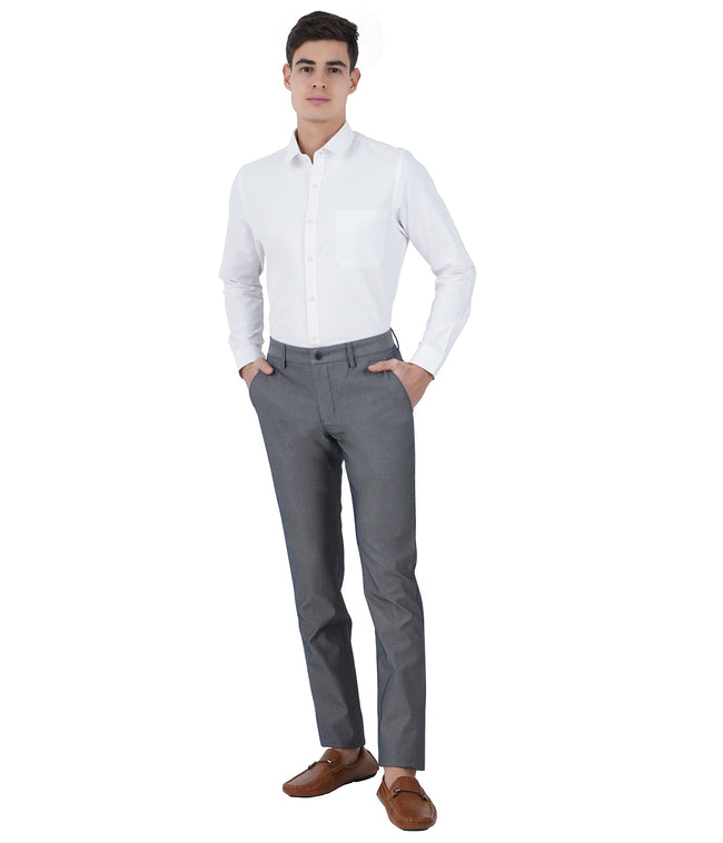 Living Legend Men Penn Blue Dobby Slim fit Low Rise Stretch Casual Trouser