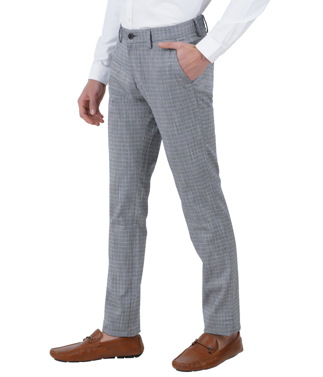 Living Legend Men Prussian Blue checks Slim fit Low Rise Stretch Casual Trouser