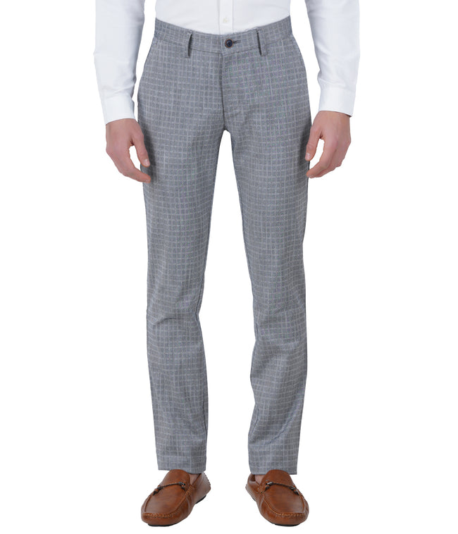 Living Legend Men Prussian Blue checks Slim fit Low Rise Stretch Casual Trouser