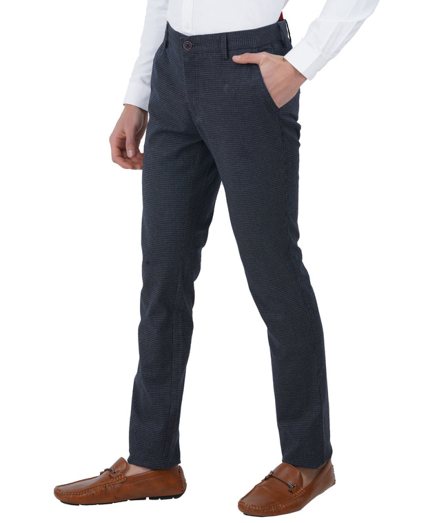 Living Legend Men Duke Blue checks Slim fit Low Rise Stretch Casual Trouser