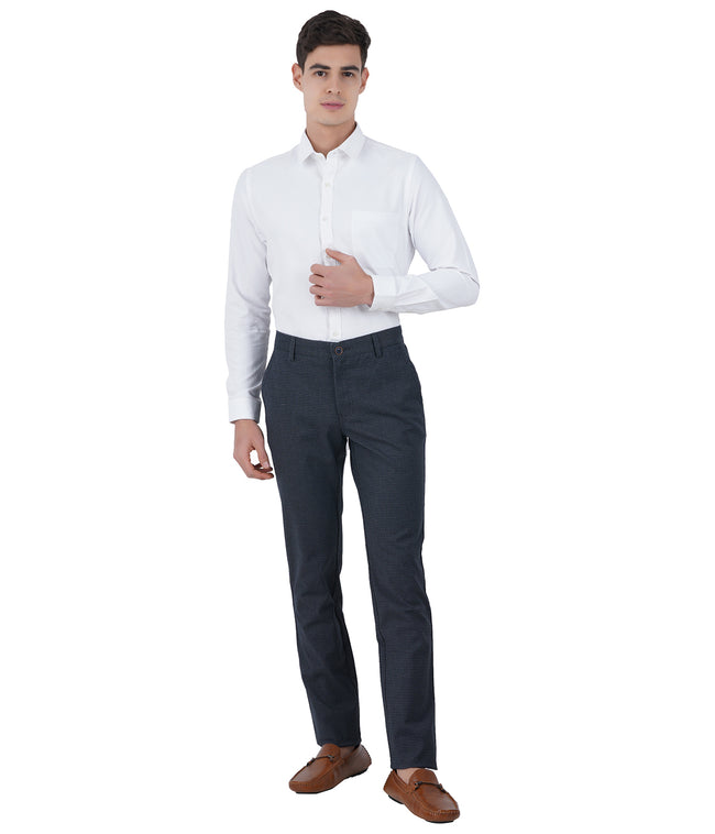 Living Legend Men Duke Blue checks Slim fit Low Rise Stretch Casual Trouser