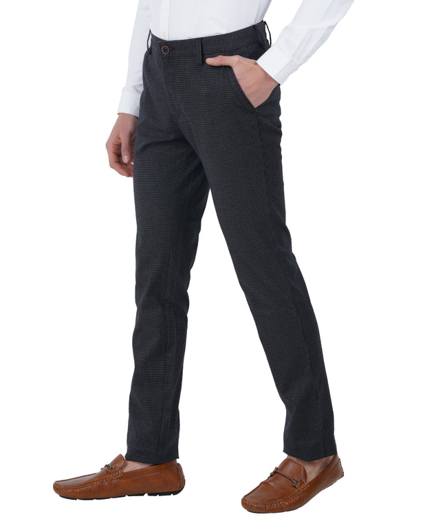 Living Legend Men Charcoal checks Slim fit Low Rise Stretch Casual Trouser