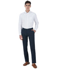 Living Legend  Men Oxford Blue Printed Slim fit Low Rise Stretch Casual Trouser
