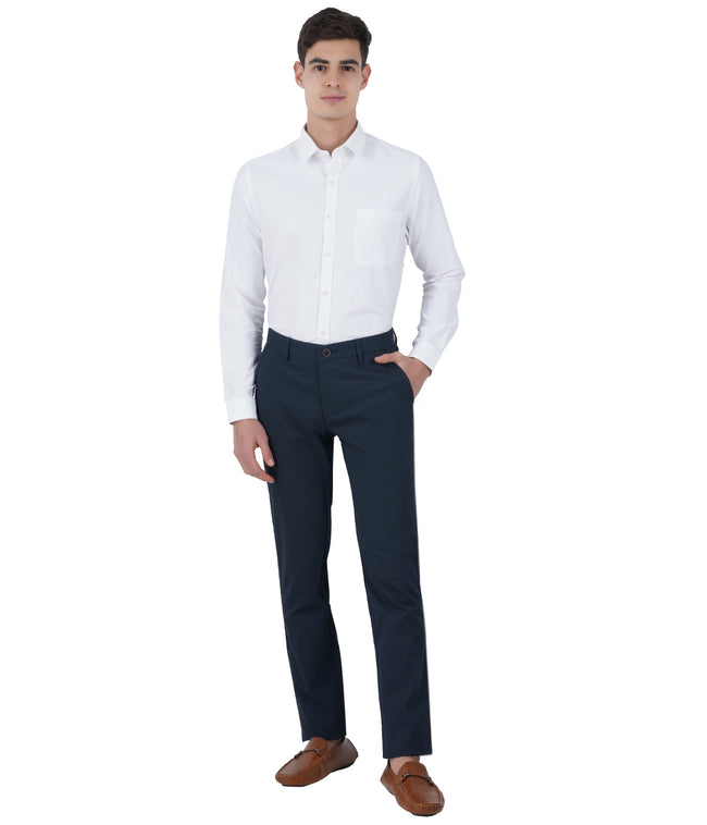 Living Legend  Men Oxford Blue Printed Slim fit Low Rise Stretch Casual Trouser