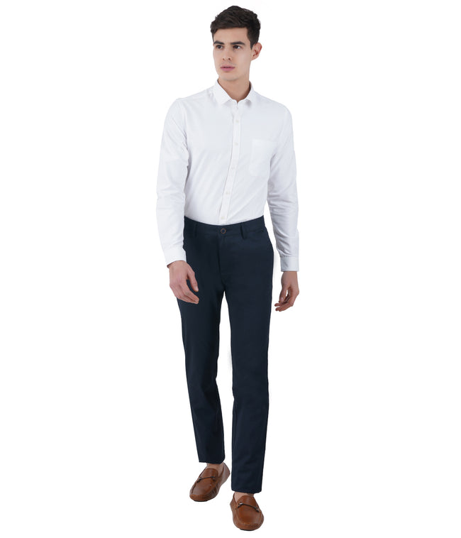 Living Legend Men Federal Blue Printed Slim fit Low Rise Stretch Casual Trouser