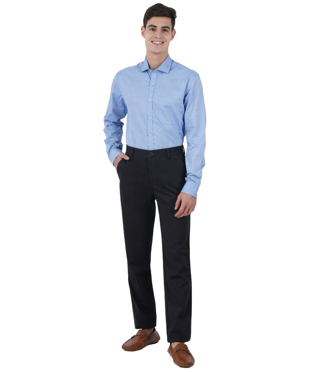 Living Legend Men Galaxy Black Twill slim fit Mid Rise Casual Trouser