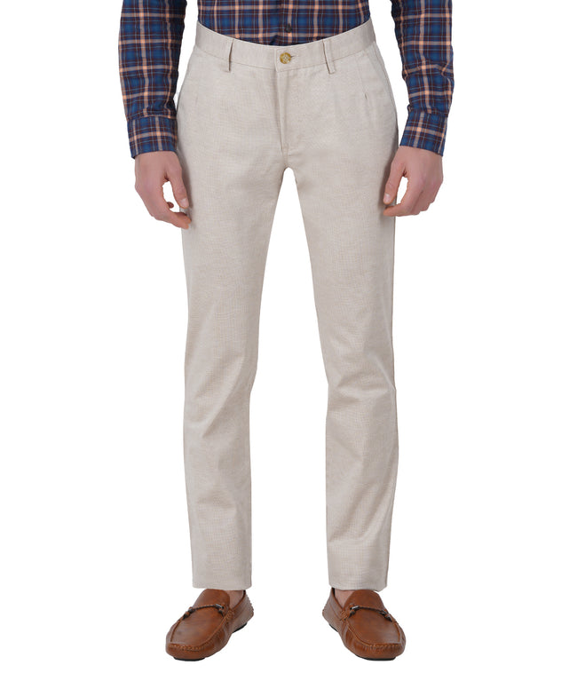 Living Legend Men Ivory Printed Slim fit Low Rise Stretch Casual Trouser