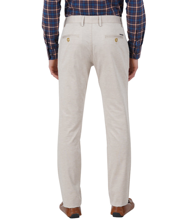 Living Legend Men Ivory Printed Slim fit Low Rise Stretch Casual Trouser