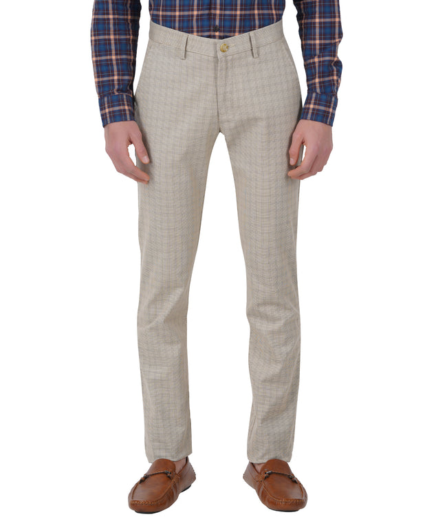 Living Legend Men Sand Castle checks Slim fit Low Rise Stretch Casual Trouser