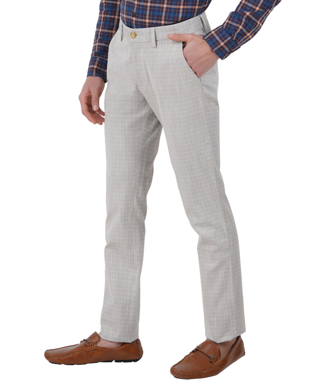 Living Legend Men Almond checks Slim fit Low Rise Stretch Casual Trouser