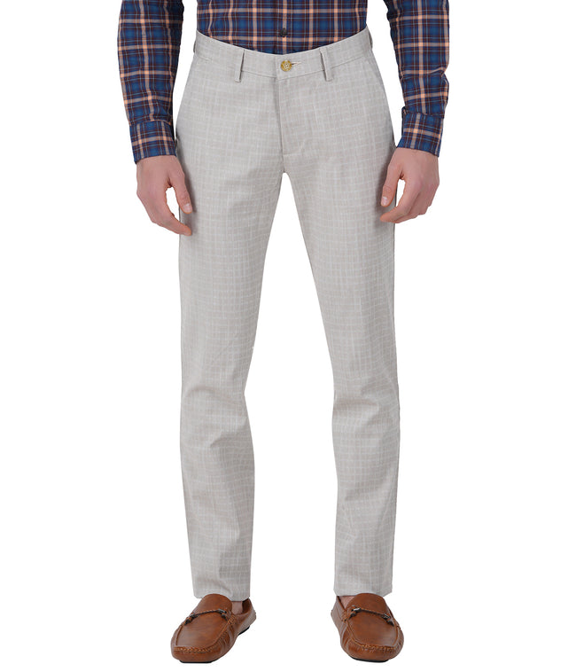Living Legend Men Almond checks Slim fit Low Rise Stretch Casual Trouser