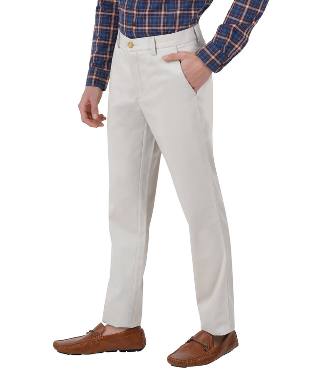 Living Legend Men Ivory Twill slim fit Mid Rise Casual Trouser